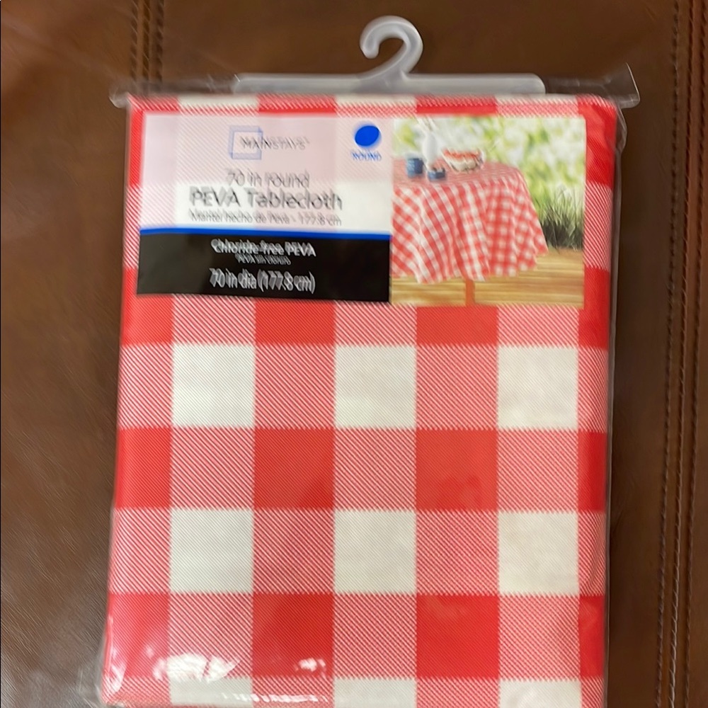 Red and White Buffalo Check Tablecloth 70 inches round